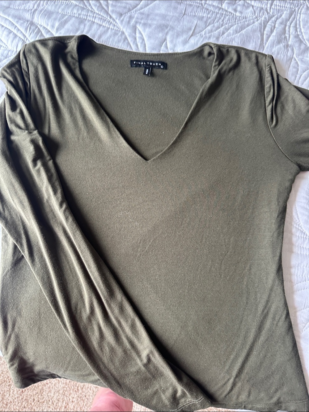 Final Touch Olive Green Long Sleeve V-Neck Top